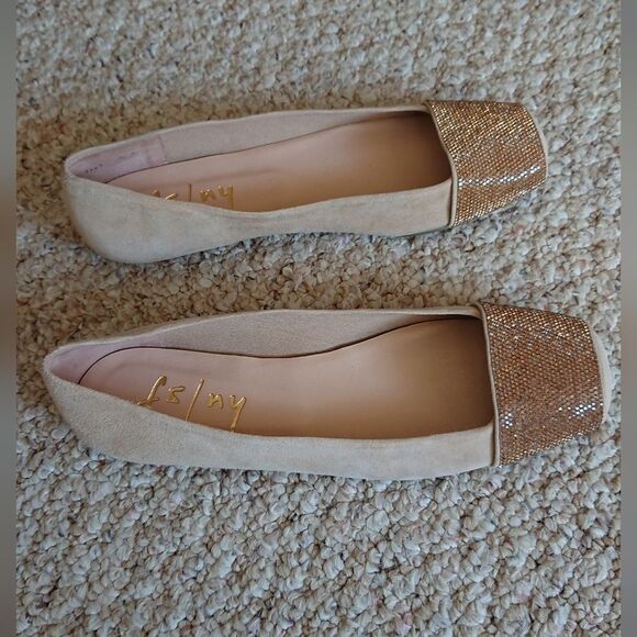 French Sole Via Ballet Flat with bling crystals in Beige size 7B - Picture 3 of 14